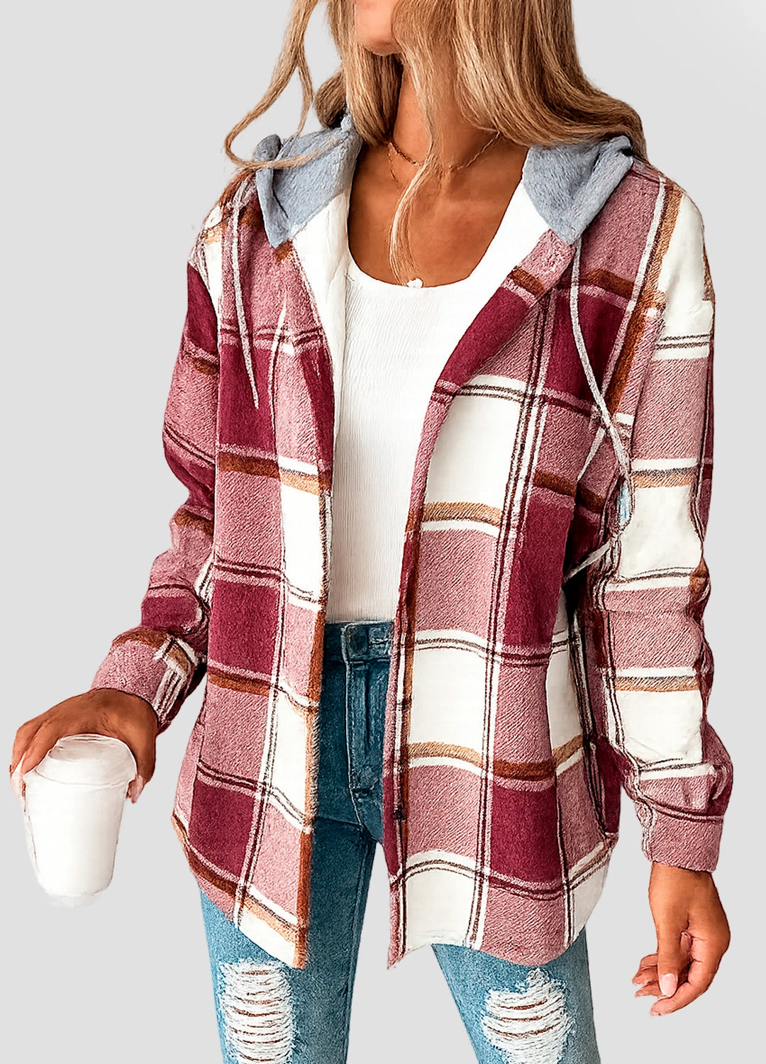 Women's Plaid Hooded Shacket — Soft Button-Down Overshirt