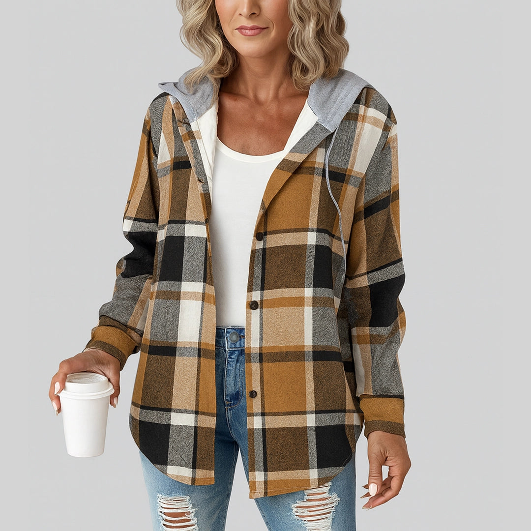 Women's Plaid Hooded Shacket — Soft Button-Down Overshirt