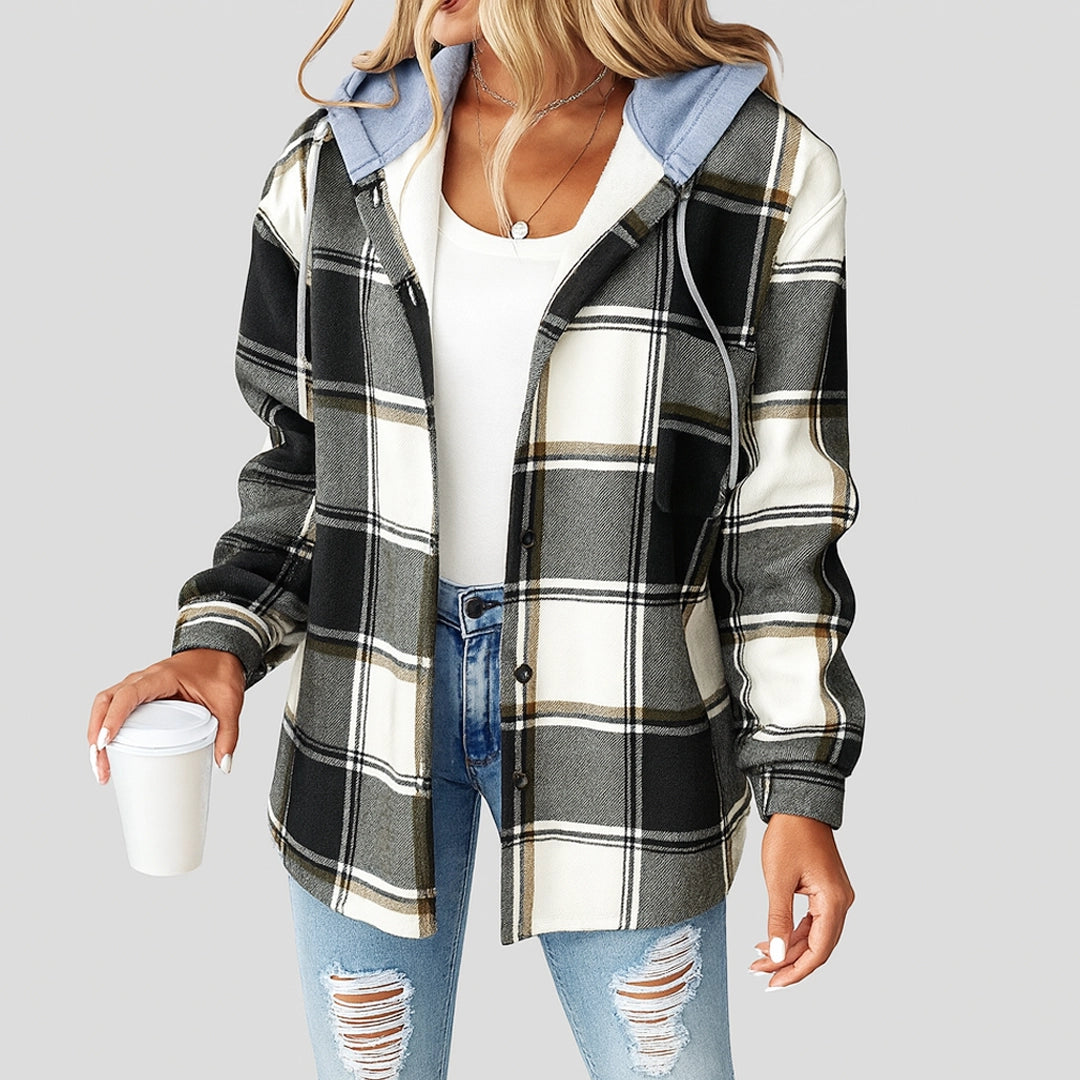 Women's Plaid Hooded Shacket — Soft Button-Down Overshirt