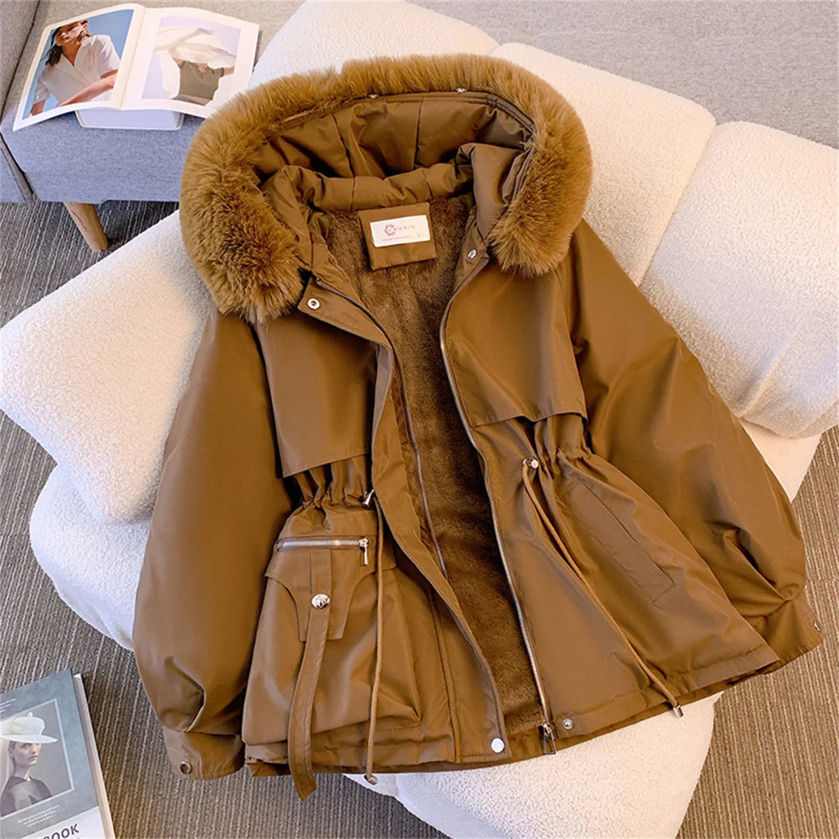 Women's Insulated Winter Parka with Faux-Fur Hood