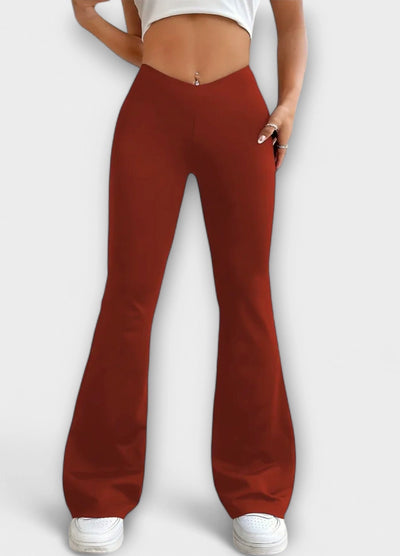 High-Waist Flared Stretch Trousers