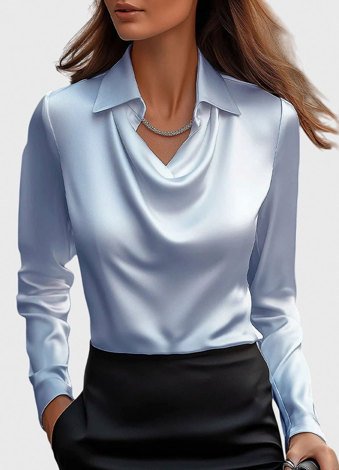 Satin Draped Collar Blouse