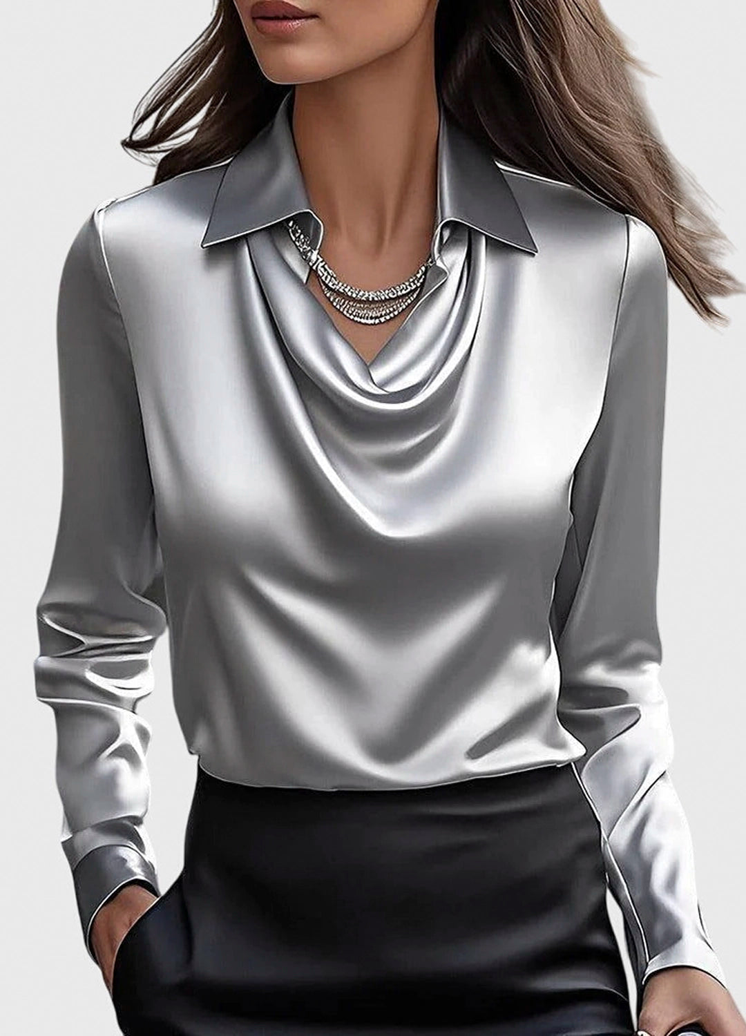 Satin Draped Collar Blouse