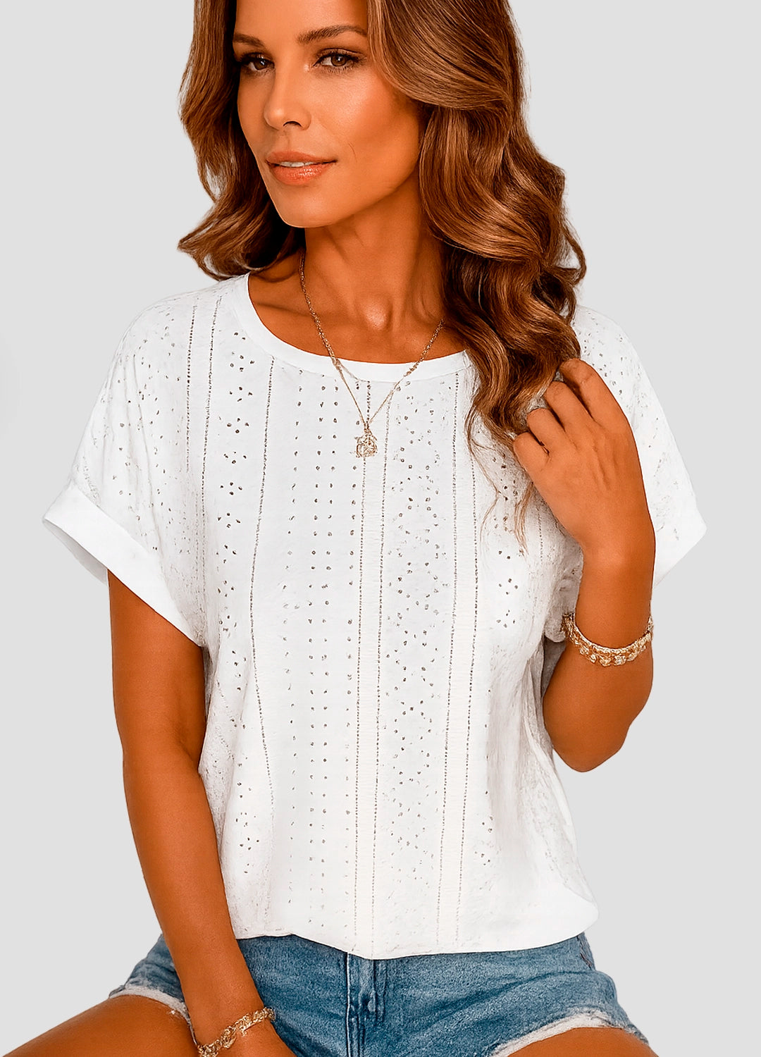 Classic White Cotton Broderie Short Sleeve Blouse