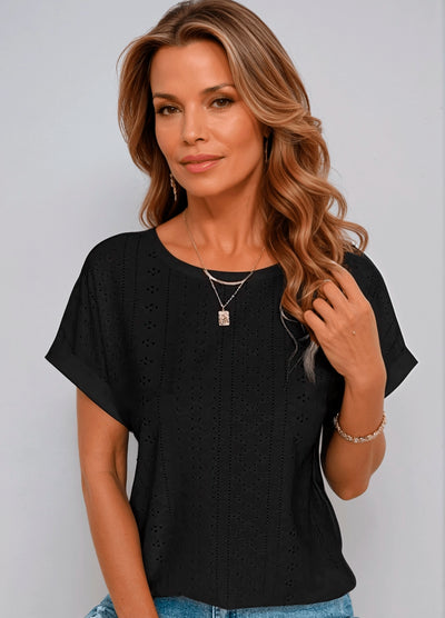 Classic White Cotton Broderie Short Sleeve Blouse