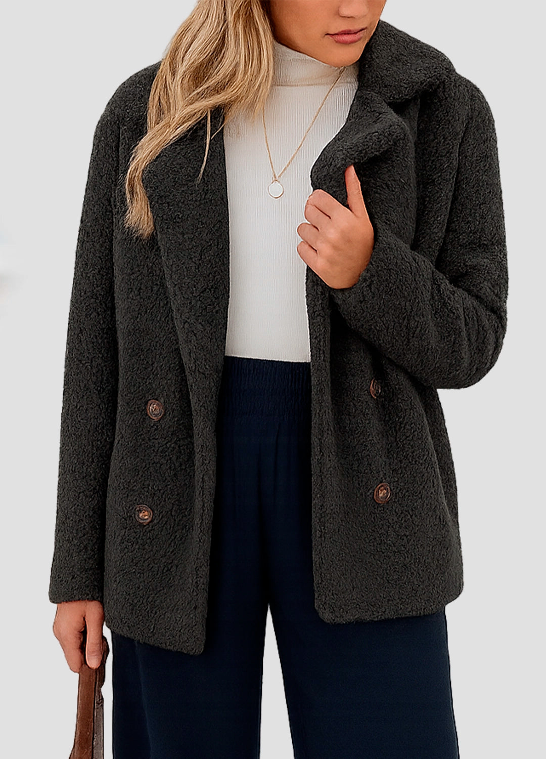 Classic Teddy Wool Button Coat in Beige