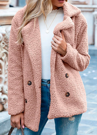 Classic Teddy Wool Button Coat in Beige