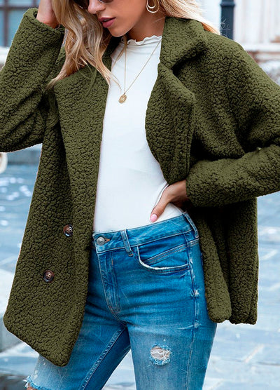 Classic Teddy Wool Button Coat in Beige