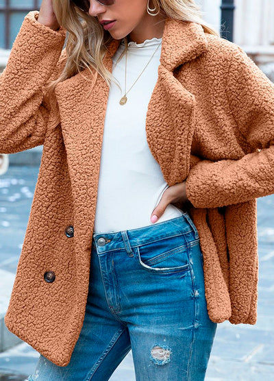 Classic Teddy Wool Button Coat in Beige