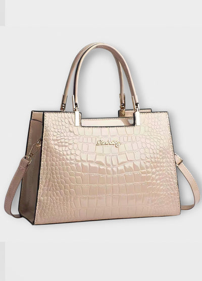 Black Croc-Embossed Structured Tote Bag