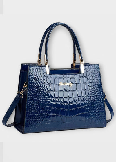 Black Croc-Embossed Structured Tote Bag