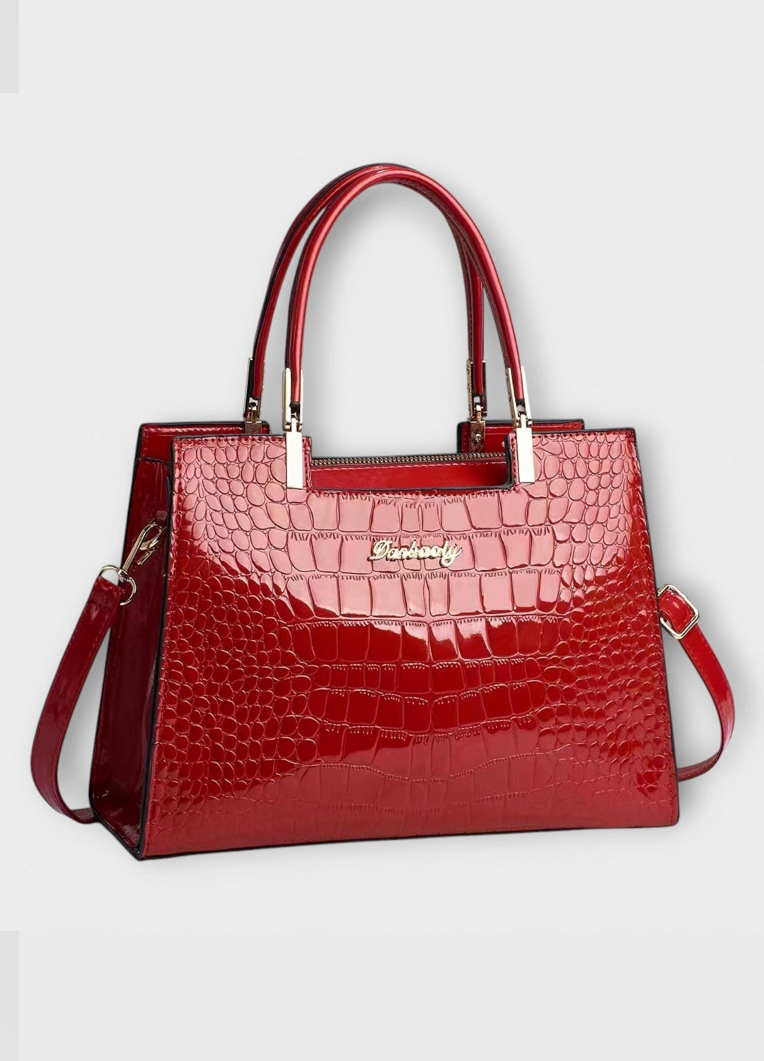 Black Croc-Embossed Structured Tote Bag