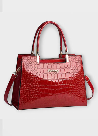 Black Croc-Embossed Structured Tote Bag