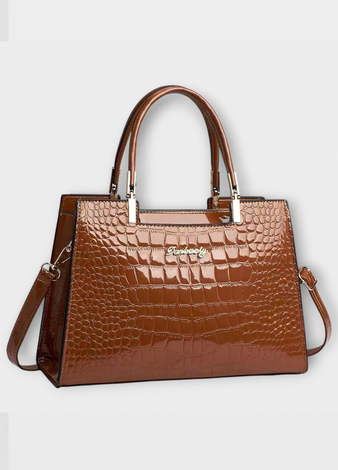 Black Croc-Embossed Structured Tote Bag