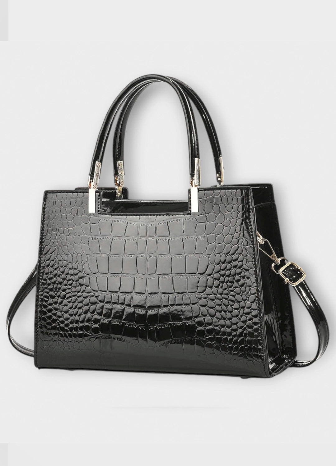 Black Croc-Embossed Structured Tote Bag