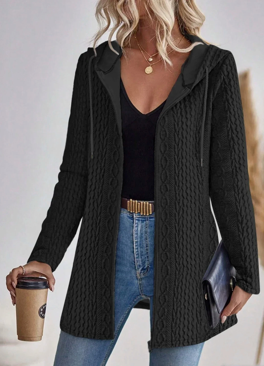 Heritage Knit Hooded Cardigan Coat