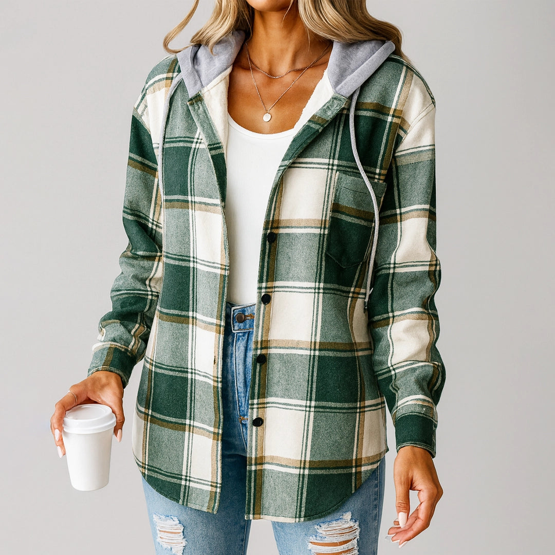 Women's Plaid Hooded Shacket — Soft Button-Down Overshirt