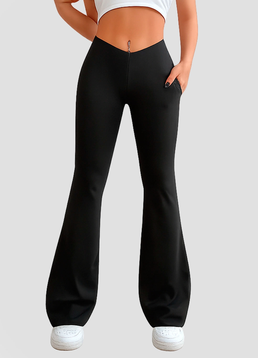 High-Waist Flared Stretch Trousers