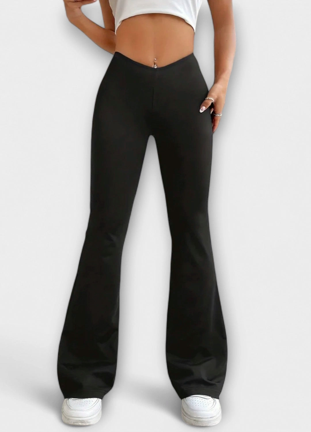 High-Waist Flared Stretch Trousers