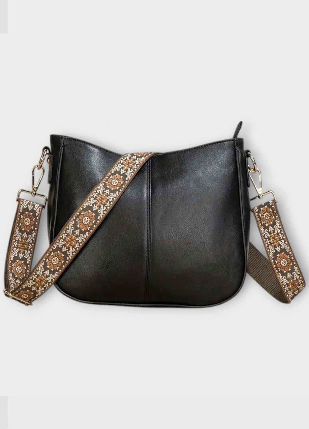 Tan Shoulder Bag with Embroidered Strap