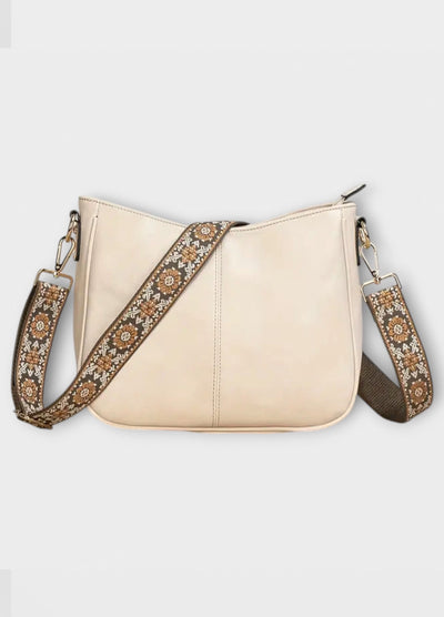 Tan Shoulder Bag with Embroidered Strap