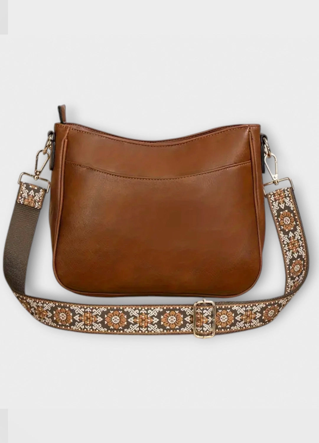 Tan Shoulder Bag with Embroidered Strap